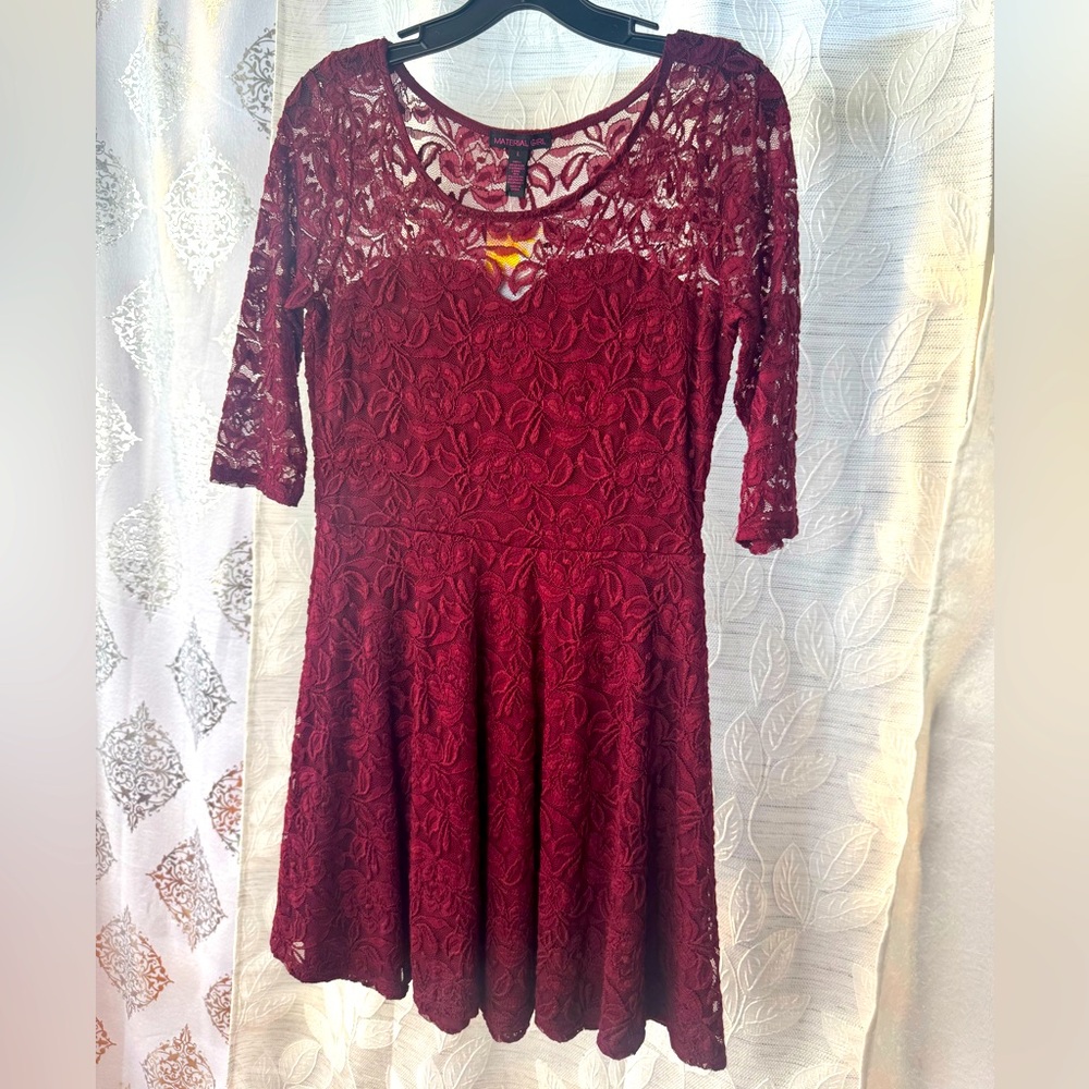 Material Girl Red Fit and Flare Mini Dress with 3/4 Sleeves